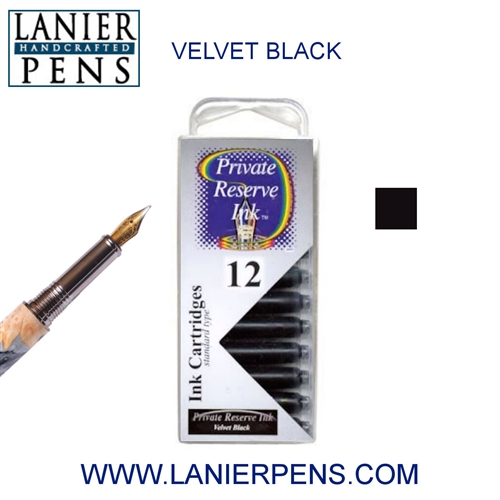 12 Pack Universal Fountain Pen Cartridges - Velvet Black