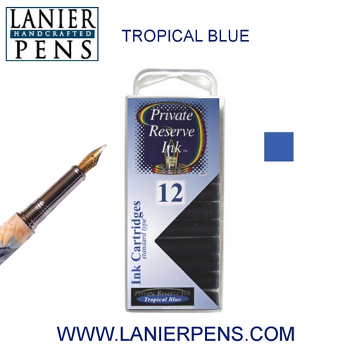 12 Pack Universal Fountain Pen Cartridges - Tropical Blue