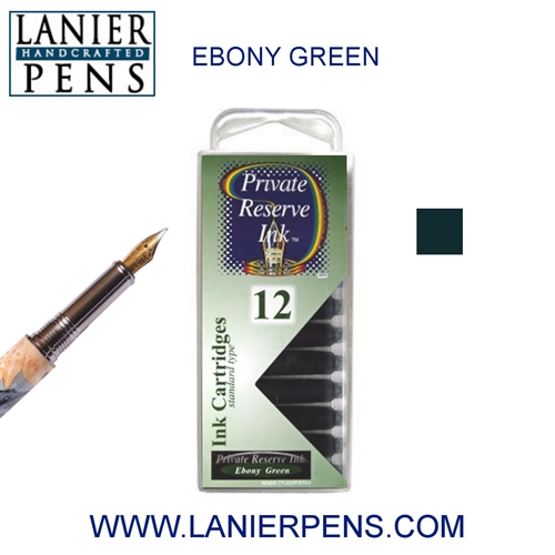 12 Pack Universal Fountain Pen Cartridges - Ebony Green