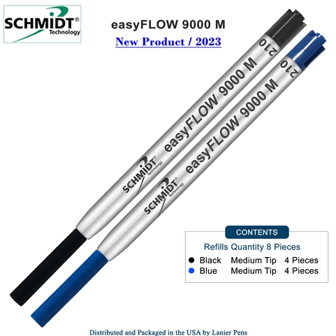 Imprinted Schmidt easyFLOW9000 Ballpoint Refill- Black & Blue Ink, Medium Tip 1.0mm - Pack of 8