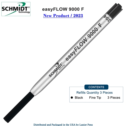 Imprinted Schmidt easyFLOW9000 Ballpoint Refill- Black Ink, Fine Tip 0.8mm - Pack of 3