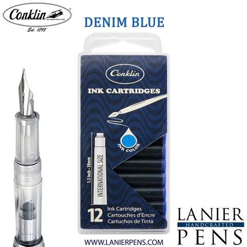 Conklin CK70072 Denim Blue Ink Cartridges Clear Case - Pack of 12