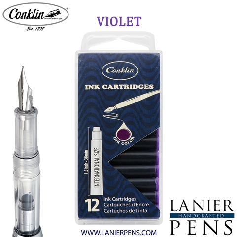 Conklin CK70075 Violet Ink Cartridges Clear Case - Pack of 12
