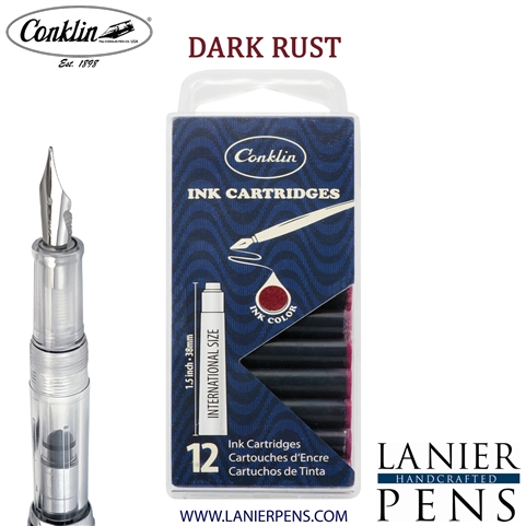 Conklin CK70079 Dark Rust Ink Cartridges Clear Case - Pack of 12