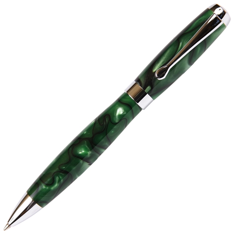 Tuscany Ballpoint Pen - Green & Black Marbleized Gloss Body