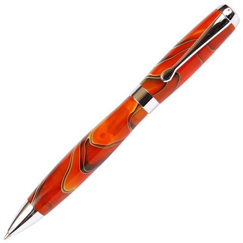 Tuscany Ballpoint Pen - Orange & Black Marbleized Gloss Body
