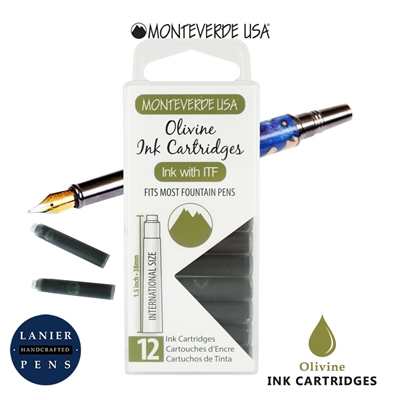 Monteverde G305OL Ink Cartridges Clear Case Gemstone Olivine- Pack of 12