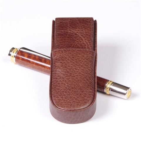Leather Pen Box Round - Brown Double