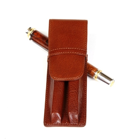 Leather Pen Holder - Brown Double