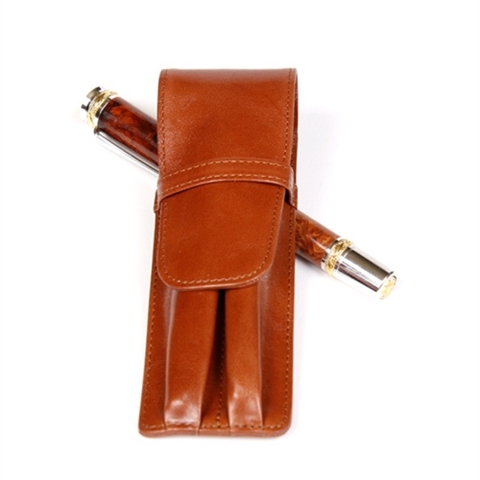 Leather Pen Holder - Tan Double
